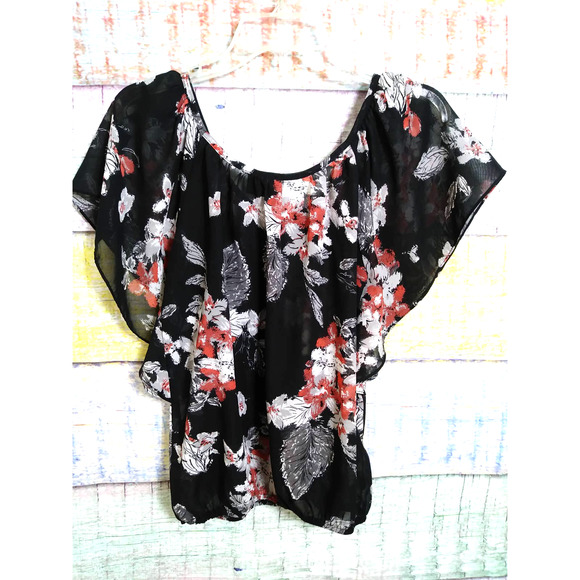 🍒 Full Tilt floral chiffon top size small - Picture 5 of 5